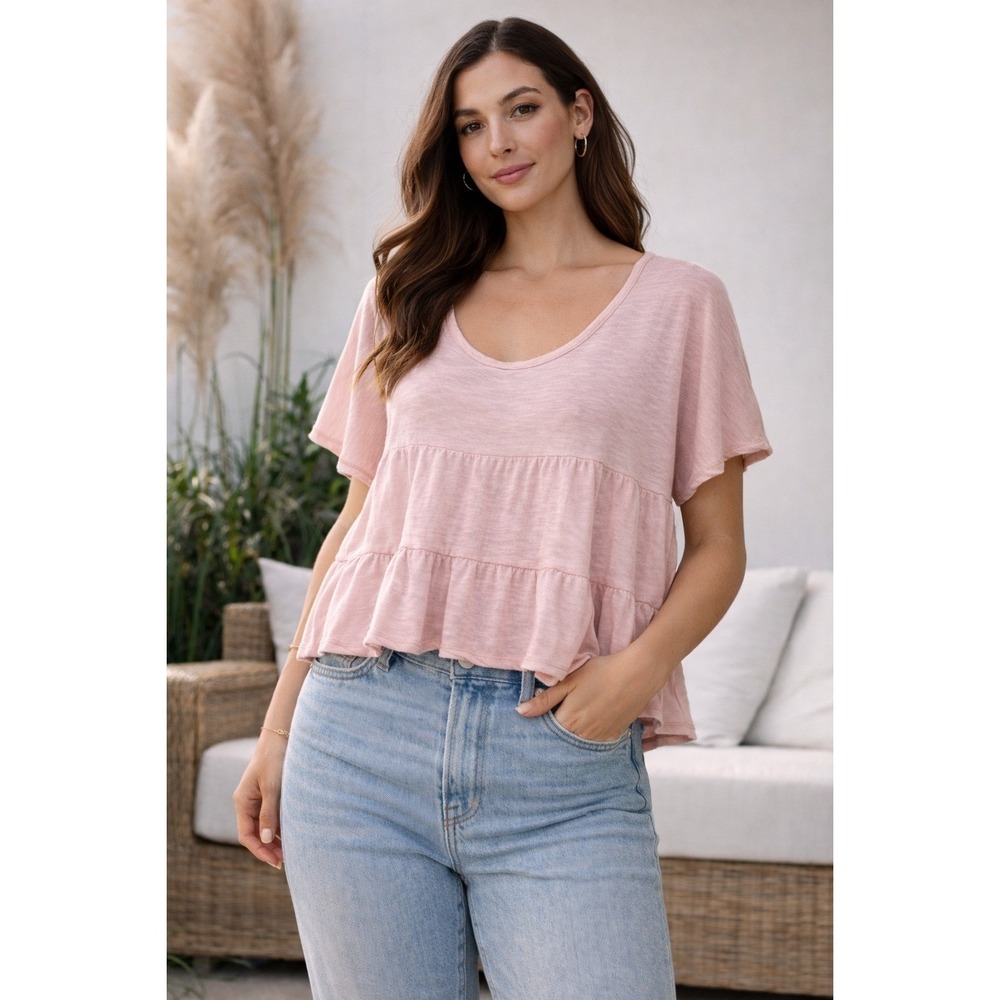 Altar'd State Blush Pink Tiered Babydoll Crop‎ Top Womens XL